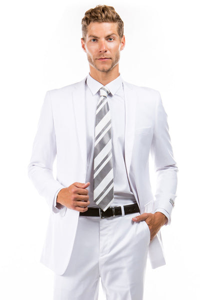 Men's Basic 2 Button Slim Fit Wedding Suit in White
