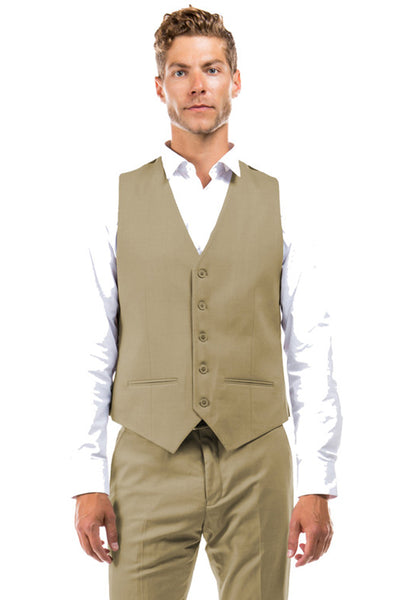 Men's Designer Wool Suit Separate Vest in Tan
