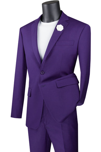 Mens Basic 2 Button Modern Fit Suit in Purple