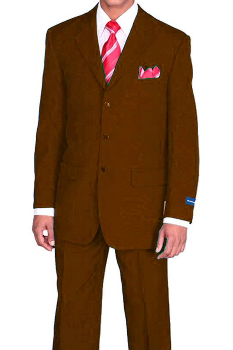 Mens 3 Button Classic Fit Poplin Suit in Brown
