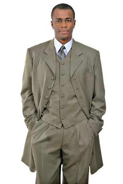 Mens Long Vested Fashion Zoot Suit in Taupe